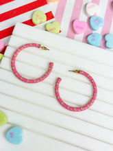 Load image into Gallery viewer, PREORDER: Big Heart-Patterned Enamel Hoop Earrings in Two Colors