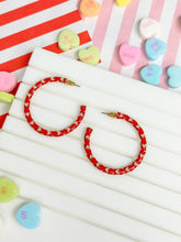 Load image into Gallery viewer, PREORDER: Big Heart-Patterned Enamel Hoop Earrings in Two Colors