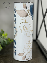 Load image into Gallery viewer, Blue Floral Mom Custom Names 20oz Skinny Tumbler
