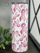 Load image into Gallery viewer, Breast Cancer Awareness Ribbon 20oz UV Pink Skinny Tumbler