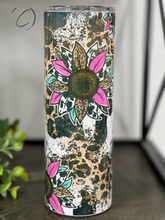 Load image into Gallery viewer, Cowhide Leopard Sunflower 20oz Skinny Tumbler