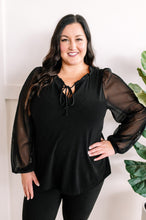 Load image into Gallery viewer, Tie Front Top With Sheer Sleeve Detail In Black