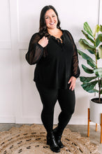 Load image into Gallery viewer, Tie Front Top With Sheer Sleeve Detail In Black