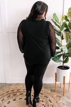 Load image into Gallery viewer, Tie Front Top With Sheer Sleeve Detail In Black