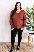 Load image into Gallery viewer, V Neck Top With Smocked Sleeve Detail In Urban Rose
