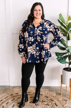 Load image into Gallery viewer, Floral Print Top With Elastic Sleeve In Navy &amp; Natural
