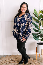 Load image into Gallery viewer, Floral Print Top With Elastic Sleeve In Navy &amp; Natural