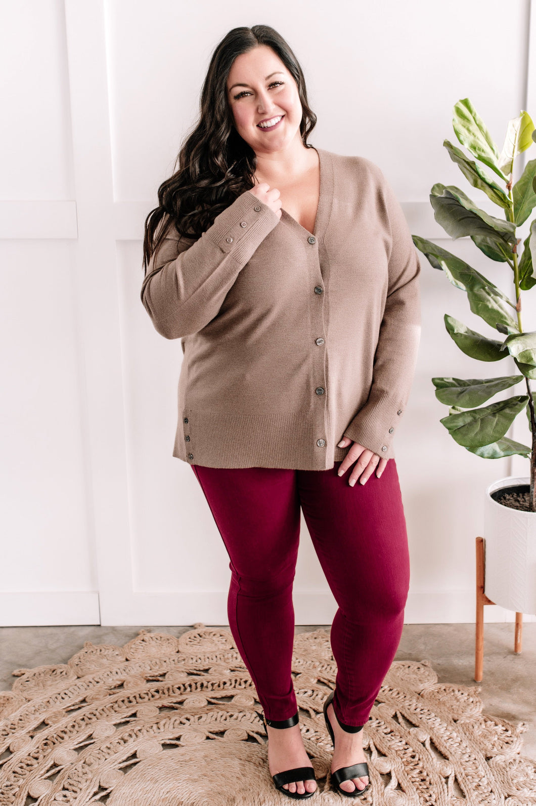 Light Cardigan With Button Detail In Mocha