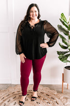 Load image into Gallery viewer, Tie Front Top With Sheer Sleeve Detail In Black