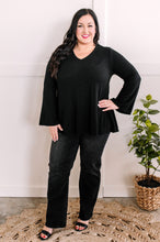 Load image into Gallery viewer, V Neck Fit &amp; Flare Sweater Knit Top In Black