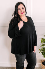 Load image into Gallery viewer, V Neck Fit &amp; Flare Sweater Knit Top In Black