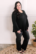 Load image into Gallery viewer, V Neck Fit &amp; Flare Sweater Knit Top In Black
