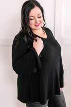 Load image into Gallery viewer, V Neck Fit &amp; Flare Sweater Knit Top In Black