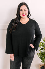 Load image into Gallery viewer, V Neck Fit &amp; Flare Sweater Knit Top In Black