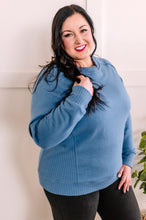 Load image into Gallery viewer, Crewneck Pullover With Sweater Knit Detail In Dusty Blue