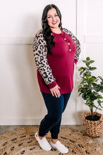 Load image into Gallery viewer, Long Sleeve Button Front Henley In Burgundy &amp; Leopard