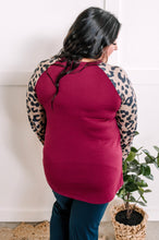 Load image into Gallery viewer, Long Sleeve Button Front Henley In Burgundy &amp; Leopard