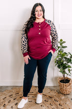 Load image into Gallery viewer, Long Sleeve Button Front Henley In Burgundy &amp; Leopard