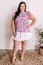 Load image into Gallery viewer, Ruffle Detail Shoulder Blouse In Pink &amp; Blue Florals