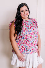 Load image into Gallery viewer, Ruffle Detail Shoulder Blouse In Pink &amp; Blue Florals