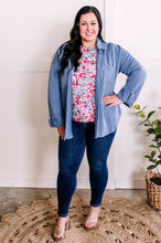 Load image into Gallery viewer, Ruffle Detail Shoulder Blouse In Pink &amp; Blue Florals