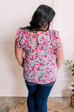 Load image into Gallery viewer, Ruffle Detail Shoulder Blouse In Pink &amp; Blue Florals