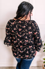 Load image into Gallery viewer, Decorative Button Front Blouse With Ruffle Sleeve Detail In Dark Rose Florals