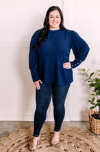 Load image into Gallery viewer, Cashmere Soft Button Sleeve Detailed Top In Royal Navy