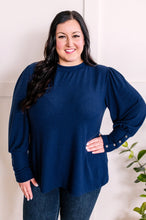 Load image into Gallery viewer, Cashmere Soft Button Sleeve Detailed Top In Royal Navy