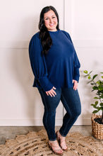 Load image into Gallery viewer, Cashmere Soft Button Sleeve Detailed Top In Royal Navy