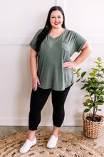 Load image into Gallery viewer, V Neck Short Sleeve Top With Pocket Detail In Sage