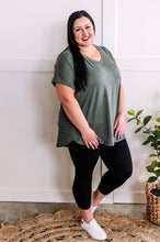 Load image into Gallery viewer, V Neck Short Sleeve Top With Pocket Detail In Sage