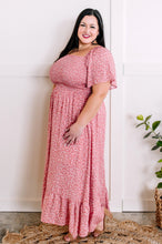 Load image into Gallery viewer, Smocked Midi Dress In Pink Ditsy Floral