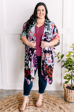 Floral Print Kimono In Electric Multicolor