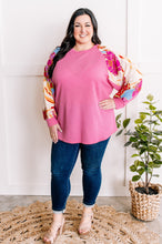 Load image into Gallery viewer, Waffle Knit Top With Floral Sleeves In Pretty Pink