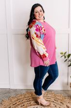 Load image into Gallery viewer, Waffle Knit Top With Floral Sleeves In Pretty Pink