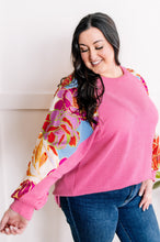 Load image into Gallery viewer, Waffle Knit Top With Floral Sleeves In Pretty Pink
