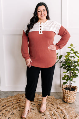 Lace Contrast Button Front Knit Top In Zinnia