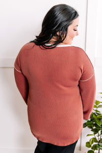 Lace Contrast Button Front Knit Top In Zinnia