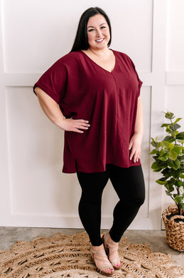 Oversized V Neck Blouse In Wine