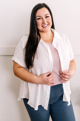 Lightweight Button Front Gauze Top In White