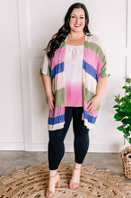 Load image into Gallery viewer, Striped Open Knit Cardigan In Pink, Green, Tan &amp; Blue