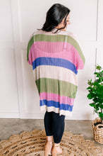 Load image into Gallery viewer, Striped Open Knit Cardigan In Pink, Green, Tan &amp; Blue