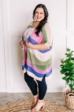 Load image into Gallery viewer, Striped Open Knit Cardigan In Pink, Green, Tan &amp; Blue