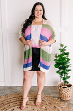 Load image into Gallery viewer, Striped Open Knit Cardigan In Pink, Green, Tan &amp; Blue