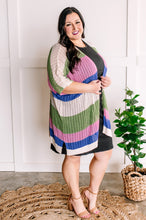 Load image into Gallery viewer, Striped Open Knit Cardigan In Pink, Green, Tan &amp; Blue