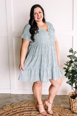 Button Front Dress In Light Aqua Animal Print