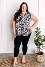 Load image into Gallery viewer, Sleeveless Gabby Front Top In Tropical Black, Pale Pink &amp; White Florals