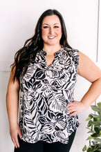 Load image into Gallery viewer, Sleeveless Gabby Front Top In Tropical Black, Pale Pink &amp; White Florals
