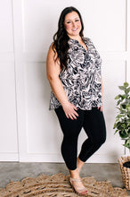Load image into Gallery viewer, Sleeveless Gabby Front Top In Tropical Black, Pale Pink &amp; White Florals